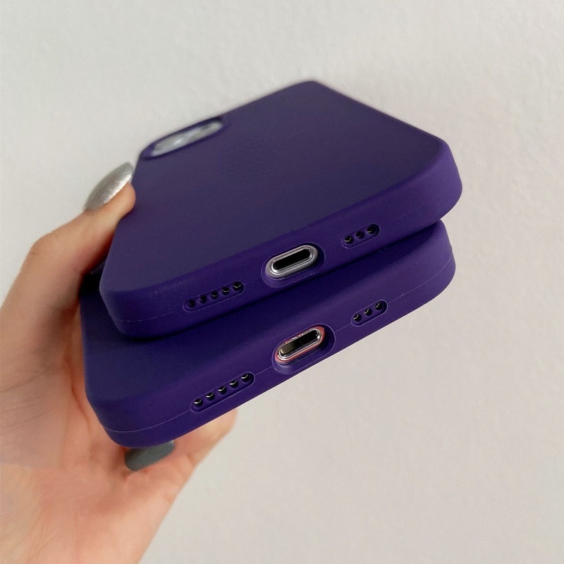 Soft Case Silikon Warna Ungu Tua Untuk IPhone 11 12 13 14 Pro X XR XS Max 7 8 Plus