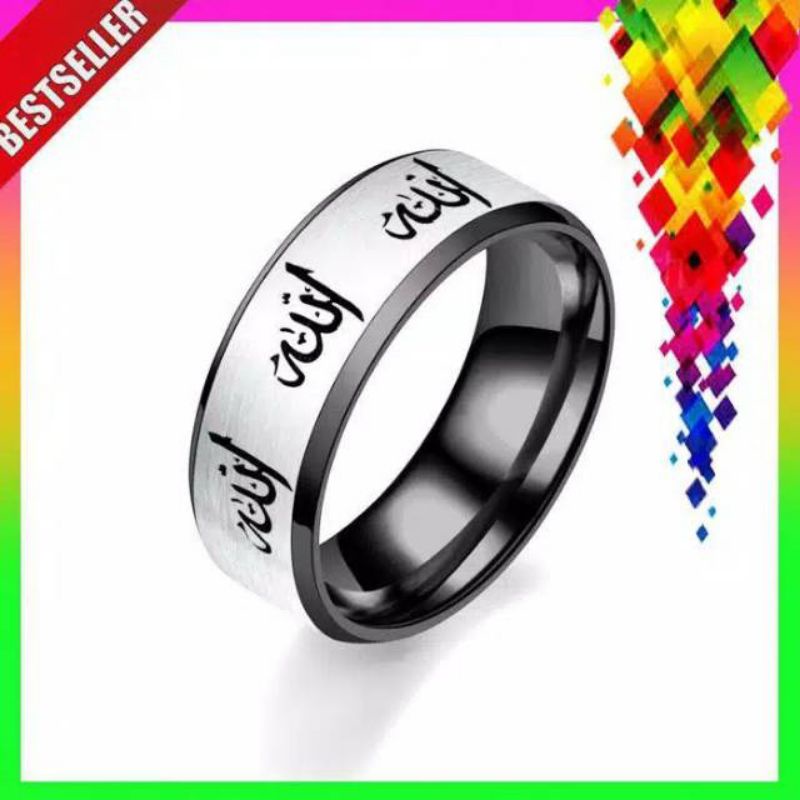 CINCIN TITANIUM COUPLE ISLAMI LAFAZ ALLAH SILVER LIST HITAM