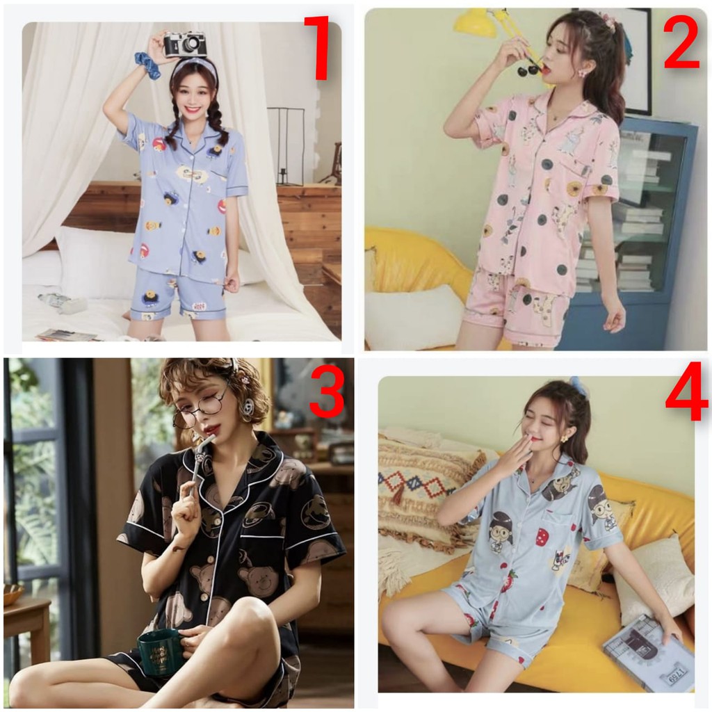 baju tidur piyama wanita hotpant bahan spandek halus import,kancing depan
