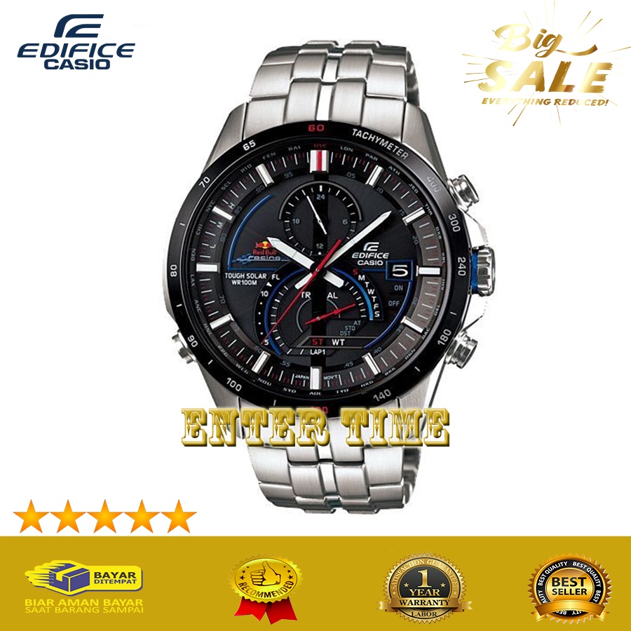 EXTRA HEMAT  JAM TANGAN PRIA BRANDED CASIO EDIFICE  EQS A500RB STAINLESS SILVER BLACK DIAL JAM TANGA