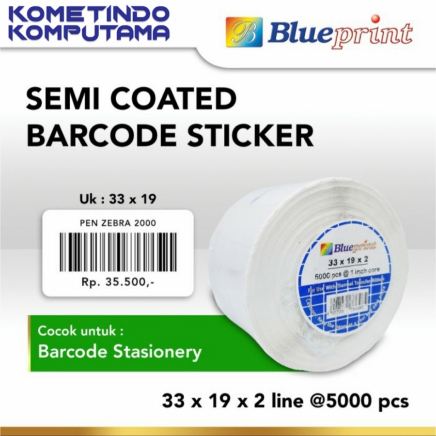 Sticker label Barcode 33x19mm 2 Line Semi Coated BLUEPRINT isi 5000Pcs