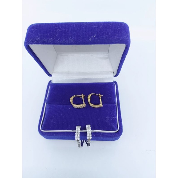 Anting perak 925 berlapis emas asli Anting jepit mata putih 2 baris/anting dewasa perak 925