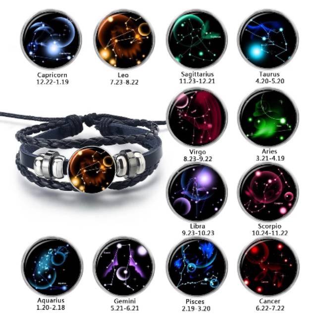 TERBARU Gelang Zodiak Zodiac Keren Kulit Multilayer Simbol 12 Konstelasi