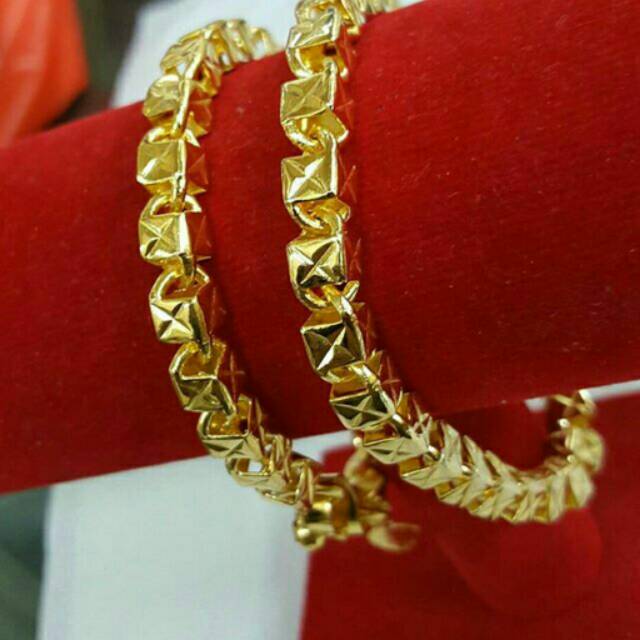 Gelang Balok Kopong besar lapis emas 24k