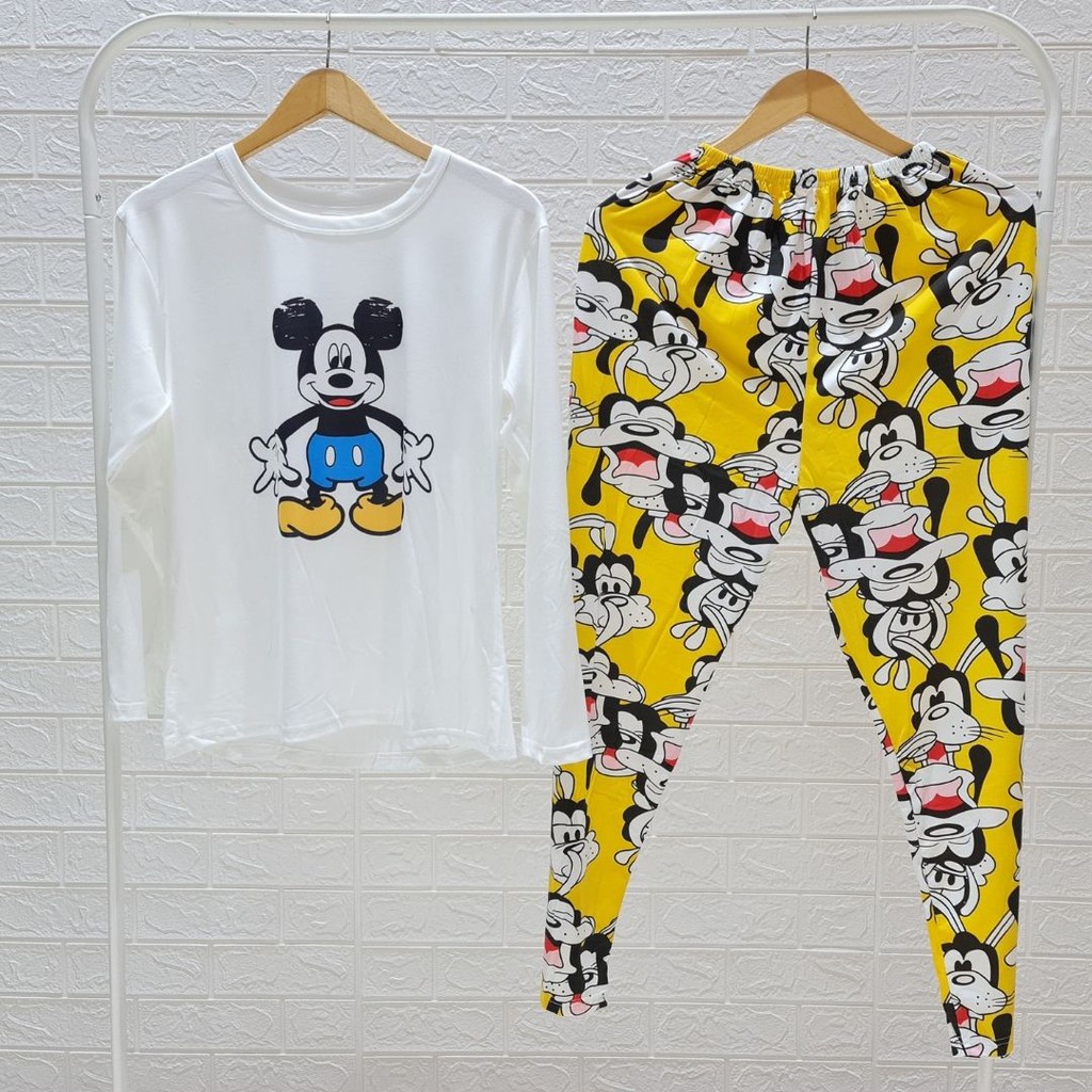 3538 kaos pajamas long mouse yellow one set import big baju tidur