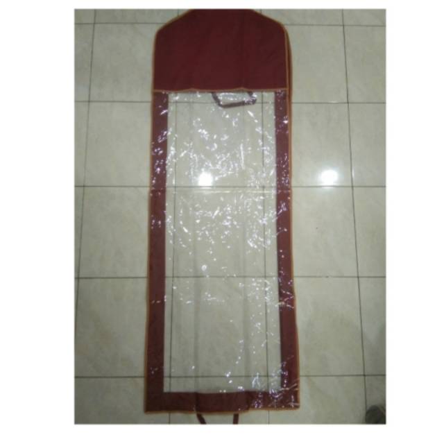 Cover gaun baju pengantin / cover gantungan baju gaun / pelindung gaun merah maroon - 185Cm
