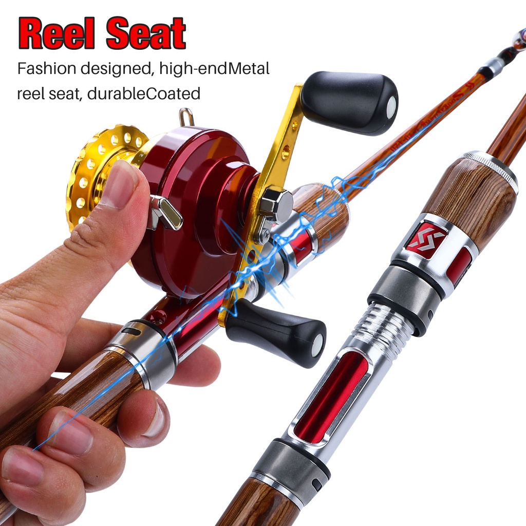 Spinning Raft Joran Pancing 1.2m 2 Bagians Wooden Handle Ultralight Carbon  Fishing Rod