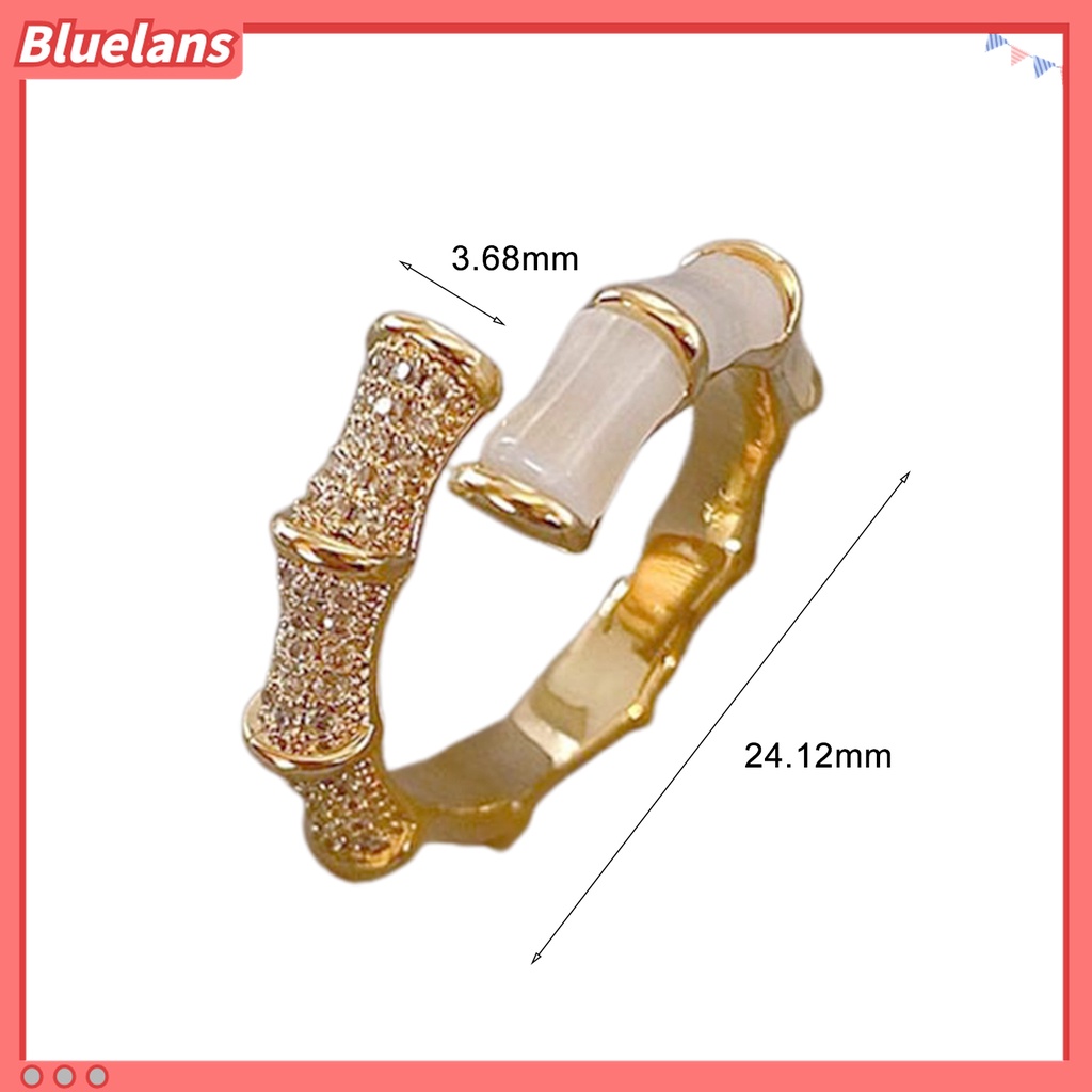 Cincin Model Terbuka Bentuk Bambu Bahan Cubic Zirconia Adjustable Untuk Wanita