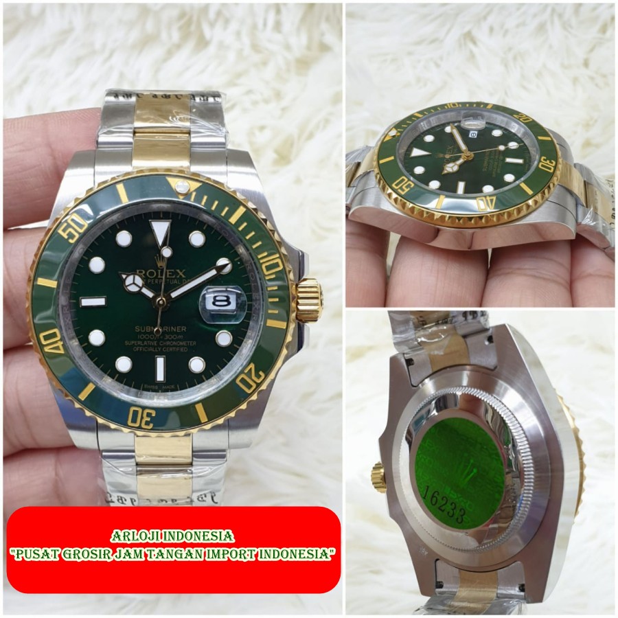 Best Seller Jam Tangan Pria ROLEX Submariner Two Tone Green Garansi 1th