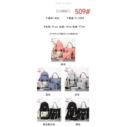 SET 5 STYLISH KOREAN BAGPACK FREE BONEKA / TAS Fashion KOREA KEKINIAN HADIAH BROSS STICKER 5in1 / Tas SET KOREA + BONEKA MURAH / RANSEL IMPORT REMAJA WANITA + TAS KECIL KOTAK PENSIL / TAS SD SMP SMA KULIAH CEWEK / CUTE SCHOOL BAG / TAS ESTETIK LUCU MURAH