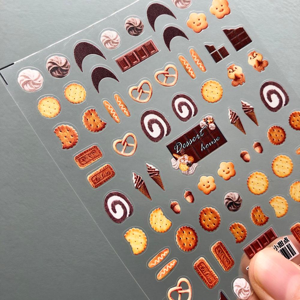 Mxbeauty Stiker Kuku Motif Ukir Biskuit / Dessert / Coklat Gaya Jepang 5D Untuk Dekorasi Nail Art / Manicure DIY