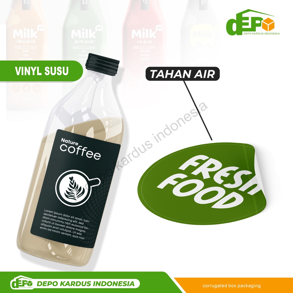 

Sticker Vinyl (CUSTOM) - Sticker Anti Air - Sticker Label Custom - Sticker Botol Minuman - Depo Kardus