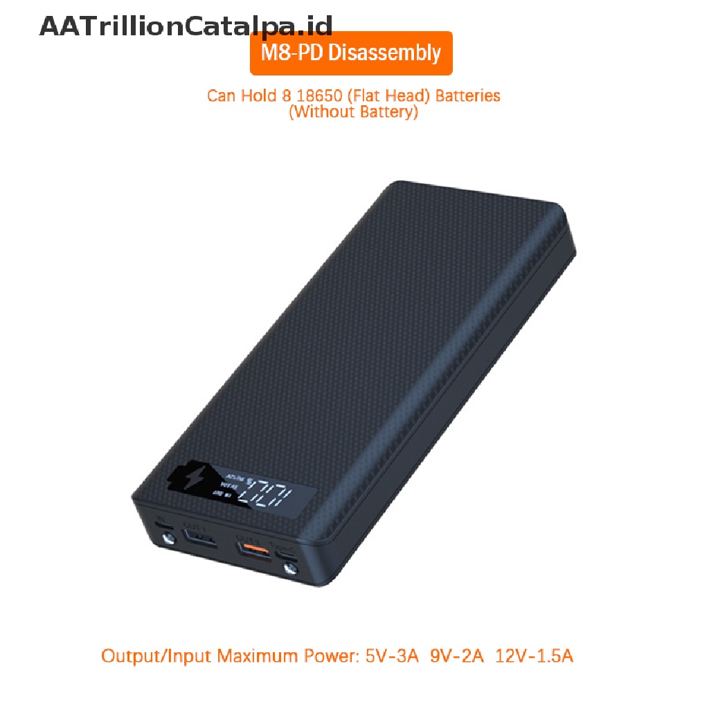 Aatrillioncatalpa QC / PD Casing Power Bank Quick Charge 8x18650 Dengan Layar LCD