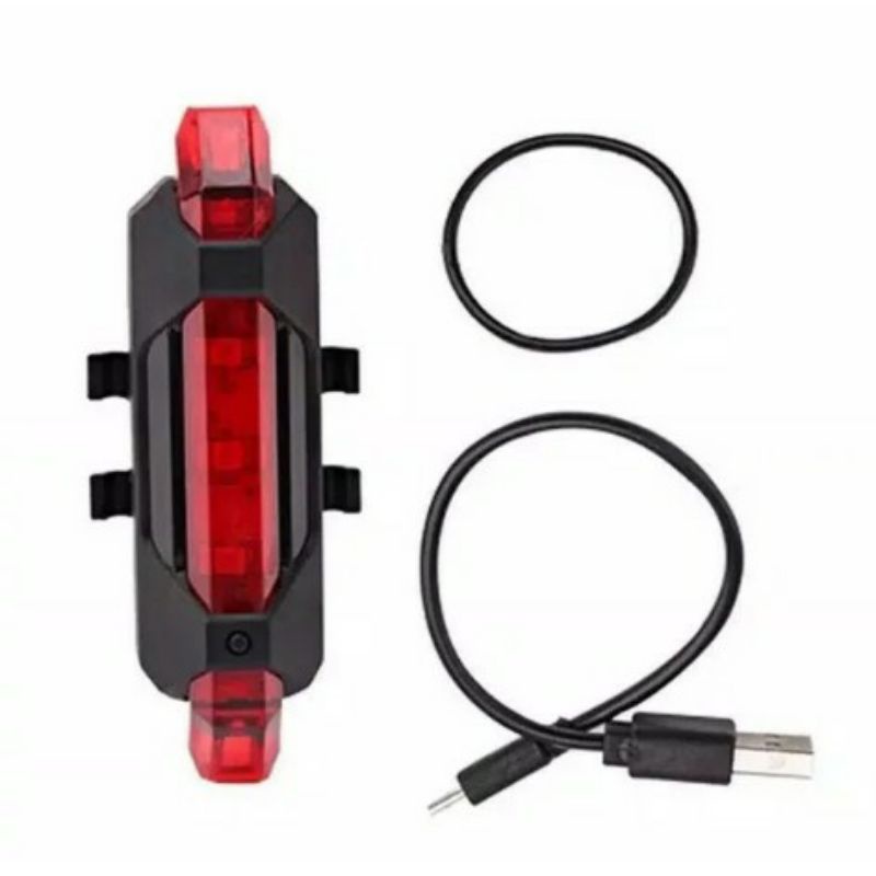 Lampu LED belakang sepeda 4 mode merah biru rgb rambu malam kelap kelip warna warni