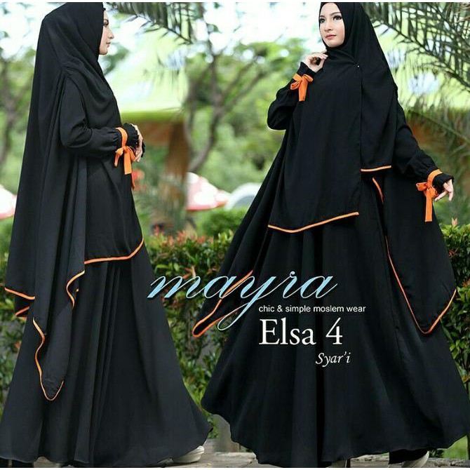 READY GAMIS !! ELSA 3 SYARI NEW(KS)BAHAN JERSEY PREMIUM BERGO PANJANG FIT TO XL - HITAM TERJAMIN