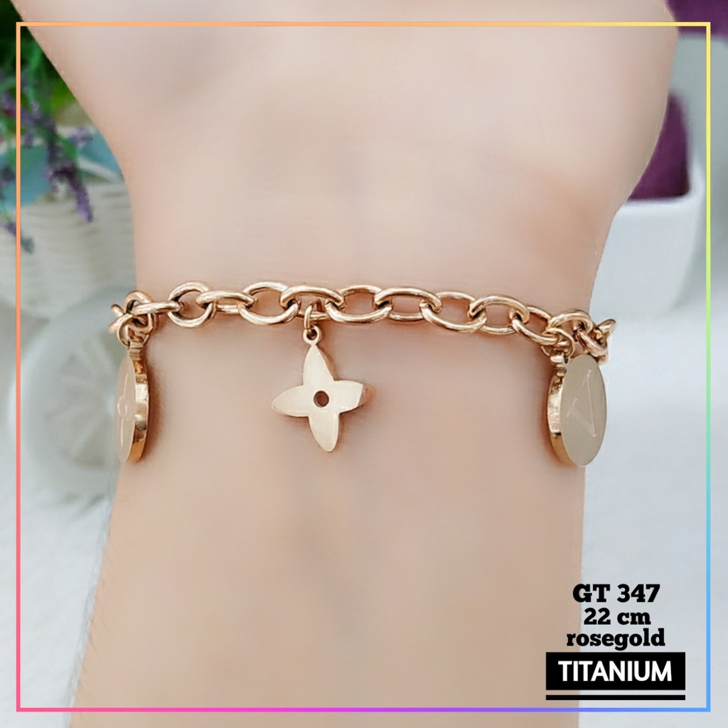 Gelang titanium/stainless steel Gelang Premium Bunga Rantai Jurai Simple Dewasa Warna RoseGold Perhiasan Wanita Anti Karat GT 347