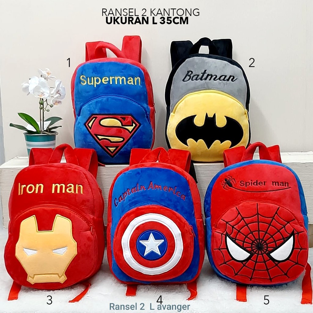 tas ransel boneka batman superman batman avangers ironman captain kapten amerika sekolah sd, paud tk