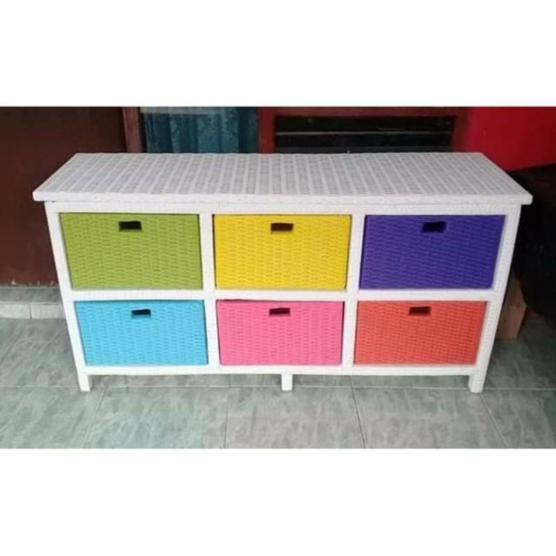 lemari laci rotan sintetis 6 laci samping