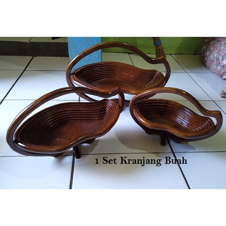 Tempat Buah Spiral Bentuk Mangga Bahan Kayu Jati Hiasan Meja Kwalitas Oke Dijual Bijian dan Set 3 pcs