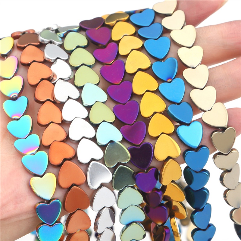 4/6/8/10 Mm Bentuk Hati Hematite Beads Batu Alam Cinta Hati Pesona Manik-manik untuk Kalung Gelang DIY Membuat Perhiasan Aksesoris