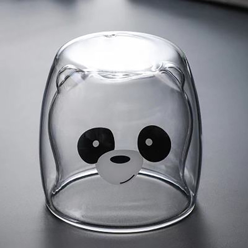 Gelas Unik Lucu Imut Karakter Cangkir Gelas Kopi Teh Susu Double Wall Glass Tahan Panas Insulated Cup Mug-Bear-85 / 270ml