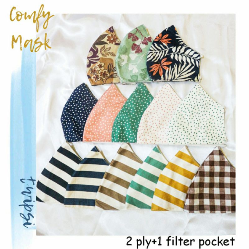 Masker Kain Katun Jepang Nyaman Motif Lucu Imut Earloop Hijab Headloop Duckbill 2 Ply Murah