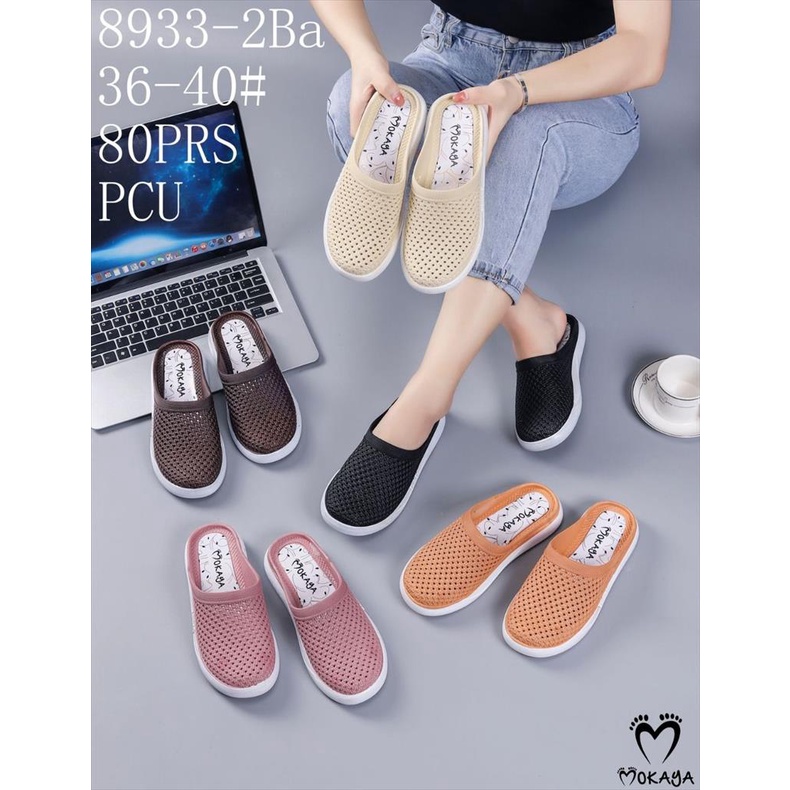 Sepatu Slop Jelly Karet Bakpao Wanita Motif Jaring Kecil Keren Casual Empuk Trendy Import Mokaya / Size 36-40 (8933-22/8933-2Ba)