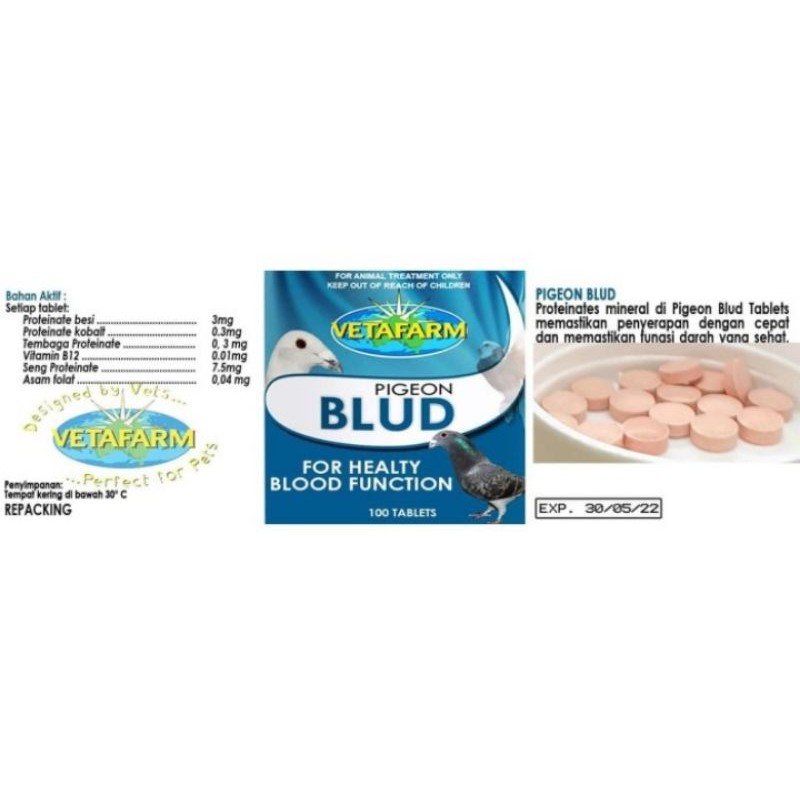 BLUD VETAFARM KAPSUL BUTIR VITAMIN IMPORT OBAT PENAMBAH SEL DARAH BURUNG LOVEBIRD MERPATI BALAP BLUD
