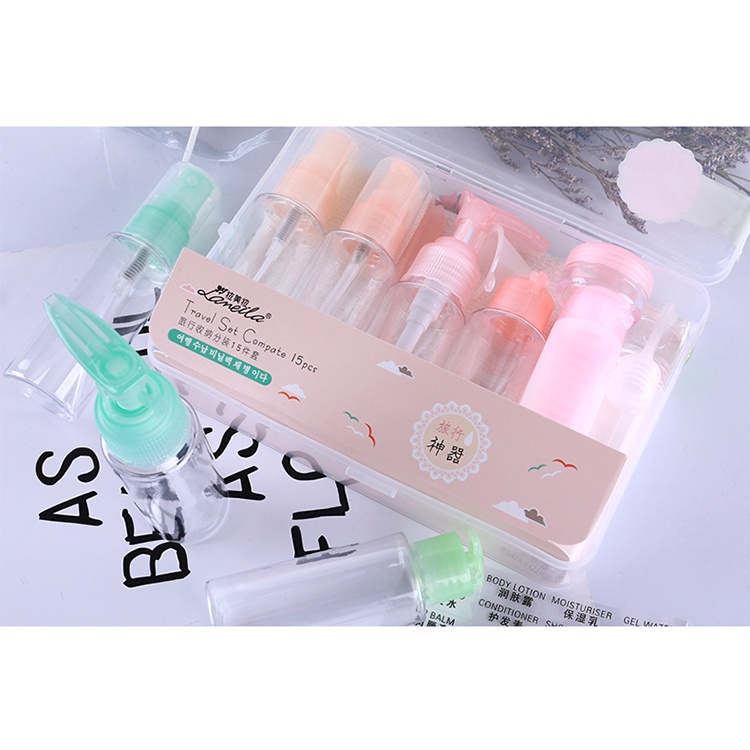 Cosmetic bottle travel kit 15in1 with case Travel Toiletries Kit 1 set isi 15 Tempat Botol Sabun Cair Wadah Kosmetik FREE Case