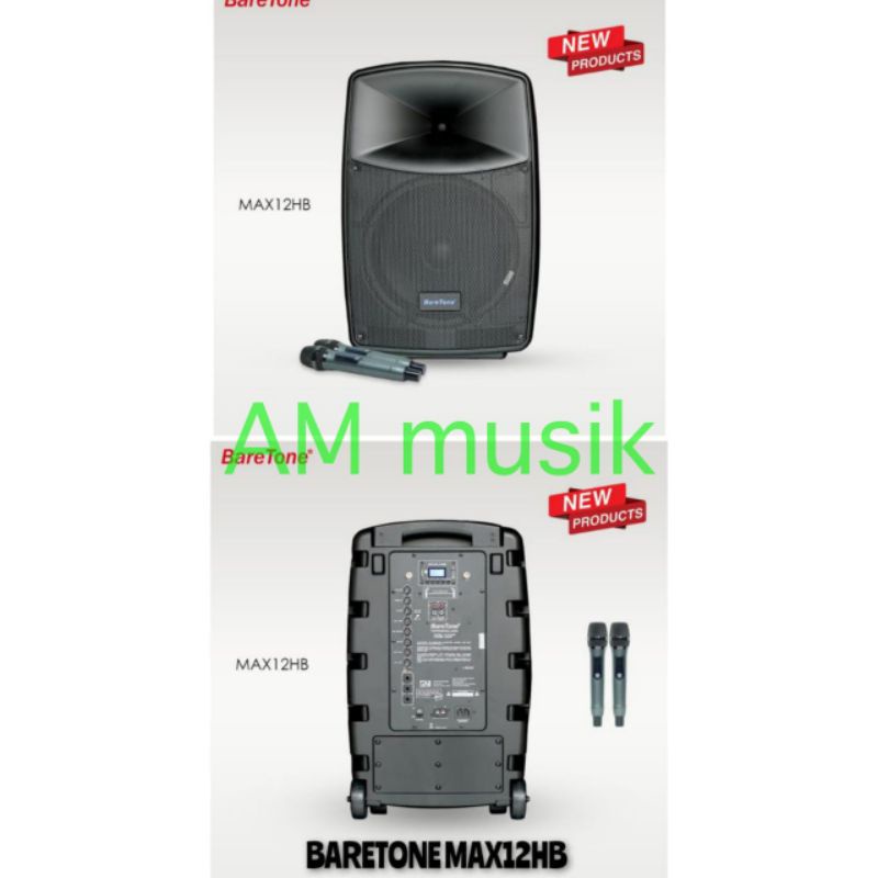 SPEAKER PORTABLE BARETONE 12 INCH MAX-12HB PLUS 2 MIC WIRELESS MAX 12HB