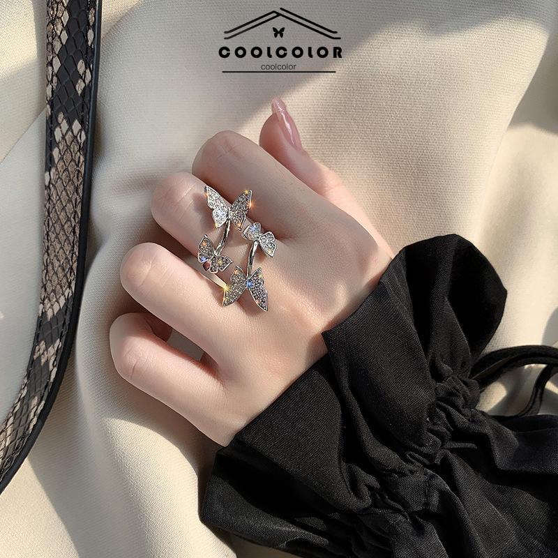 COD❤️Cincin Kupu-kupu Pembukaan Yang Dapat Disesuaikan Wanita Jari Telunjuk Kepribadian Cincin Berlian Wanita Korea Fashion Ring Jewelry Perhiasan Aksesoris Hadiah Ulang Tahun Ready Stock