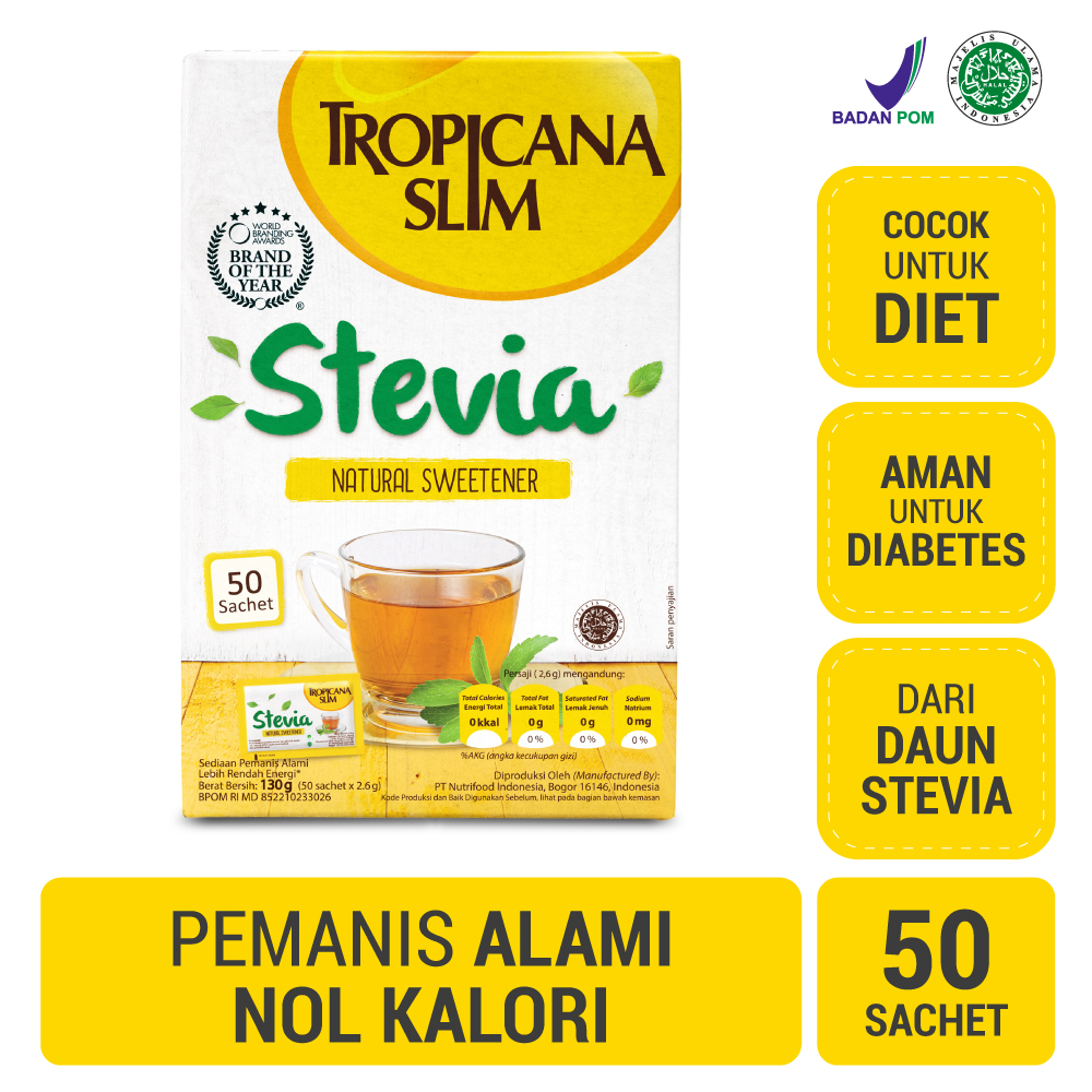 Tropicana Slim Sweetener Stevia 50 sachet - Pemanis Alami untuk Batasi Gula