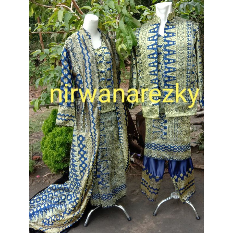 baju songket asli biru navy gold