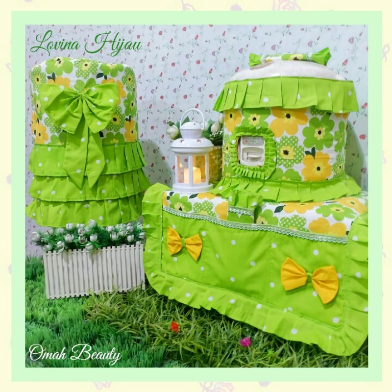 PREORDER GKM Shabby Sarung Galon Kulkas Magic Com Lovina Hijau Kuning / GKM Shabbychic Bunga Vintage