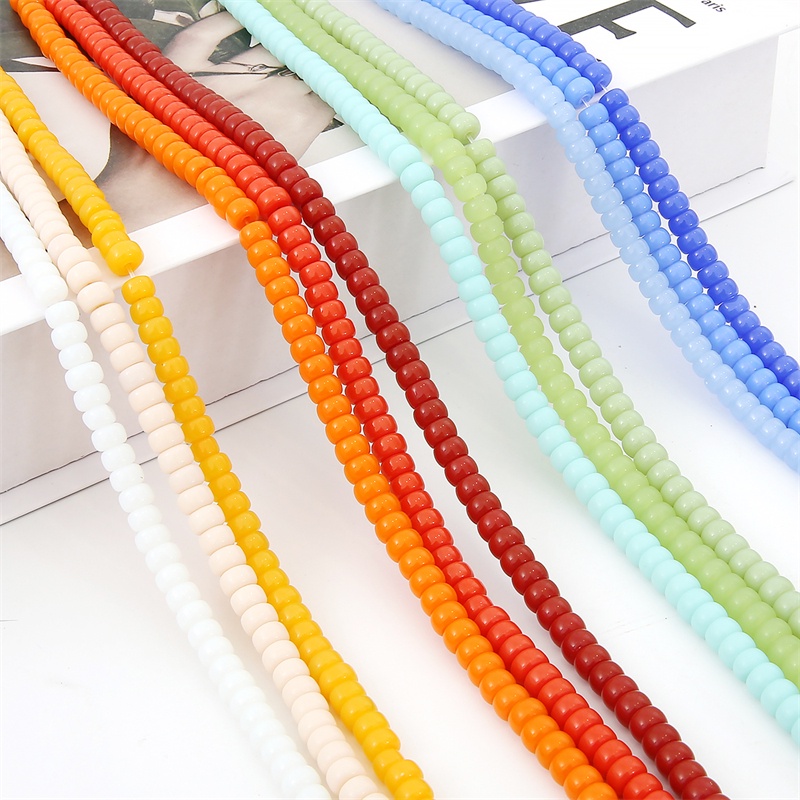 100pcs Manik-Manik Kaca Kristal Warna Solid Ukuran 4x6mm Untuk Membuat Perhiasan