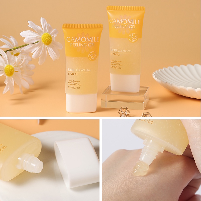 LAIKOU Camomile Facial Scrub Exfoliating Peeling Gel Menghilangkan Jerawat Kulit Mati 60g