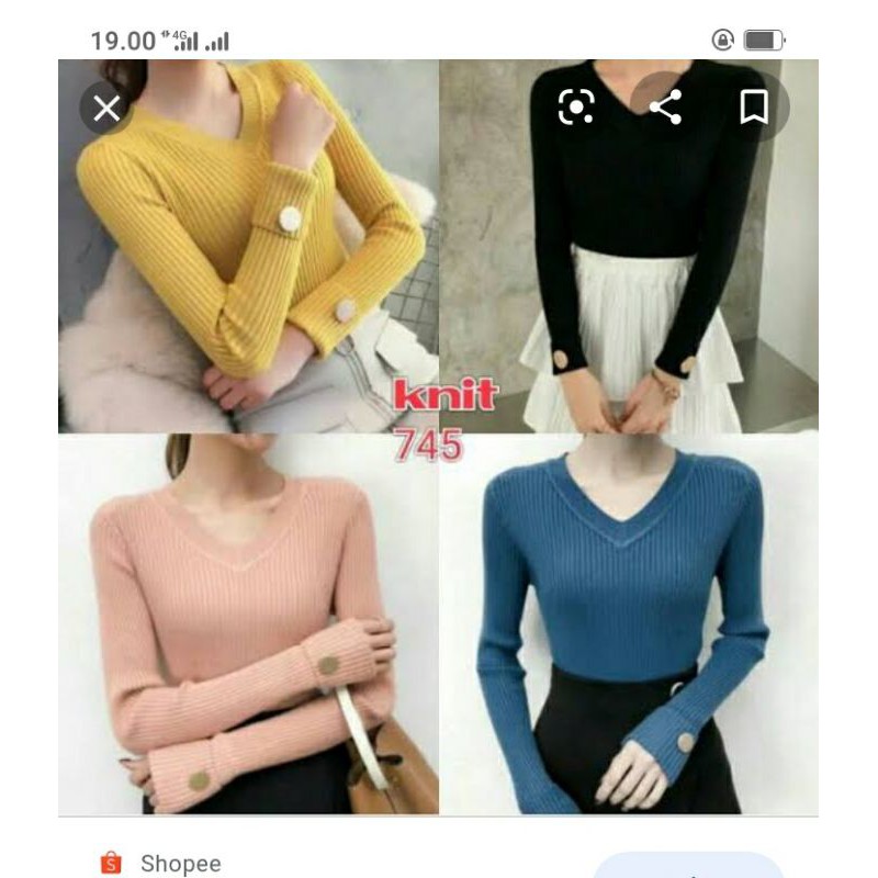 ATASAN adzkia v-neck kombi kancing lengan pjng