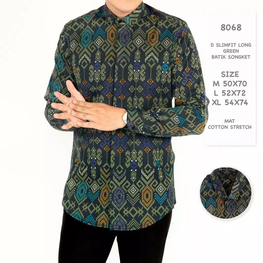 Freypv 8068 Slimfit Long Black Batik Songket M-xl Kemeja Batik A