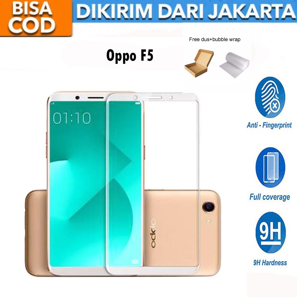 Tempered Glass Oppo F5 Full Cover / Full Screen Protector Anti Gores