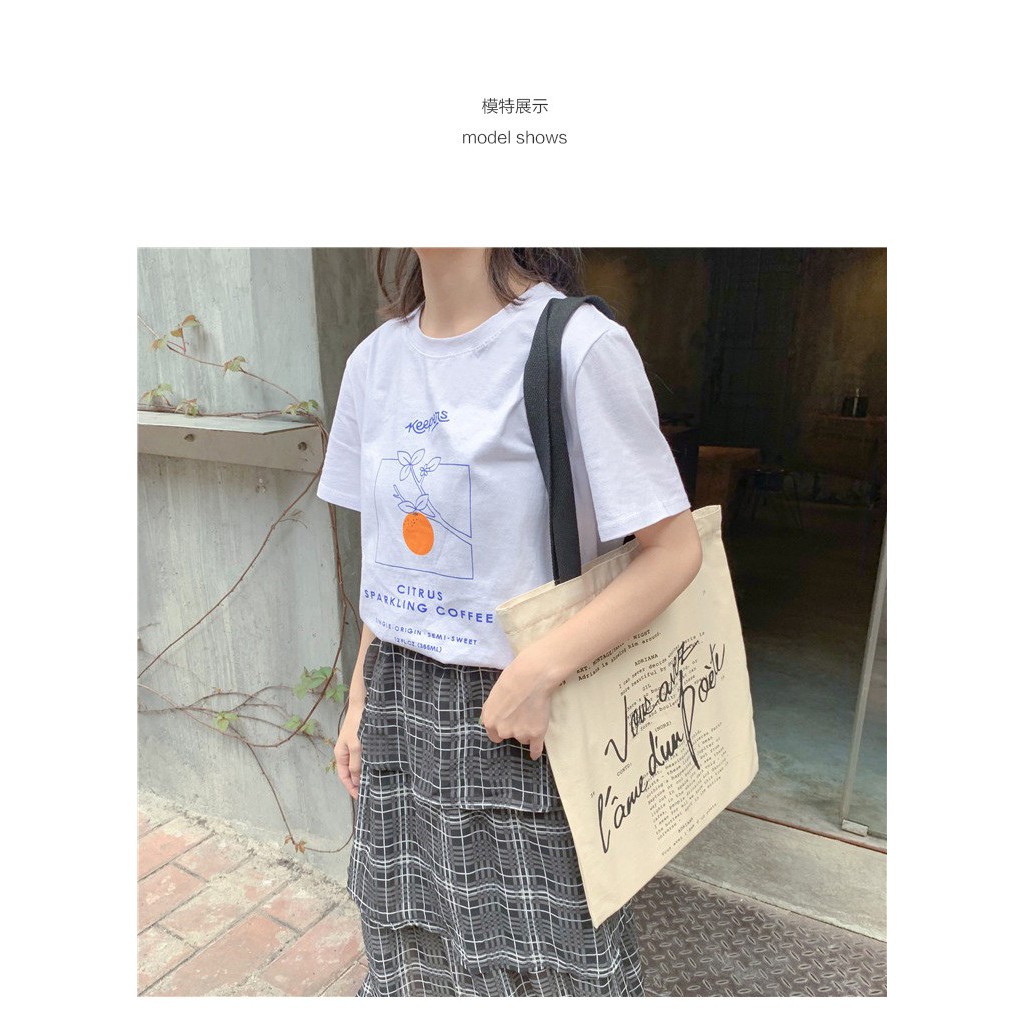 TC-52 tas kanvas canvas text wanita tote bag import jepang korea