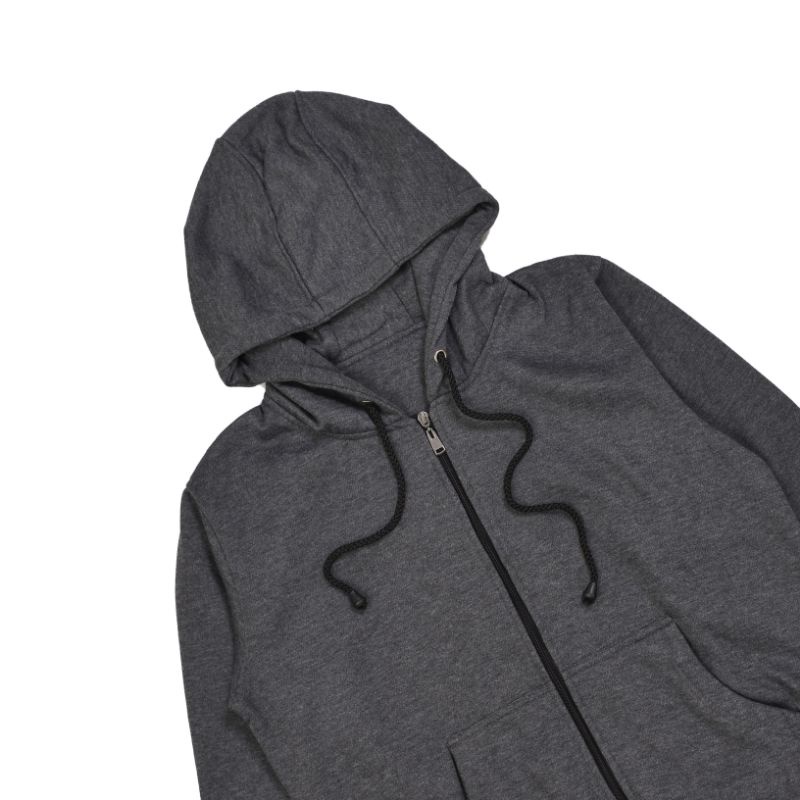 LinkaweOriginal Jaket Hoodie sletting Basic M L XL free sticker & gantungan kunci pria dan wanita 2-Abu tua