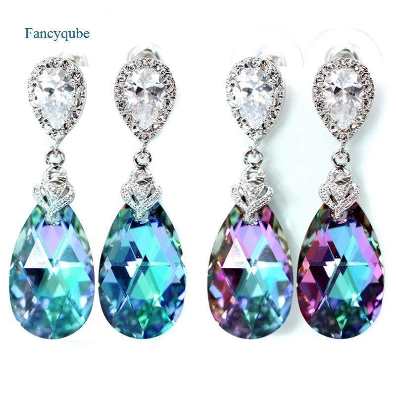 Fancyqube Anting Cubic Zirconia Ungu Unik Simple Dan Elegan Untuk Wanita