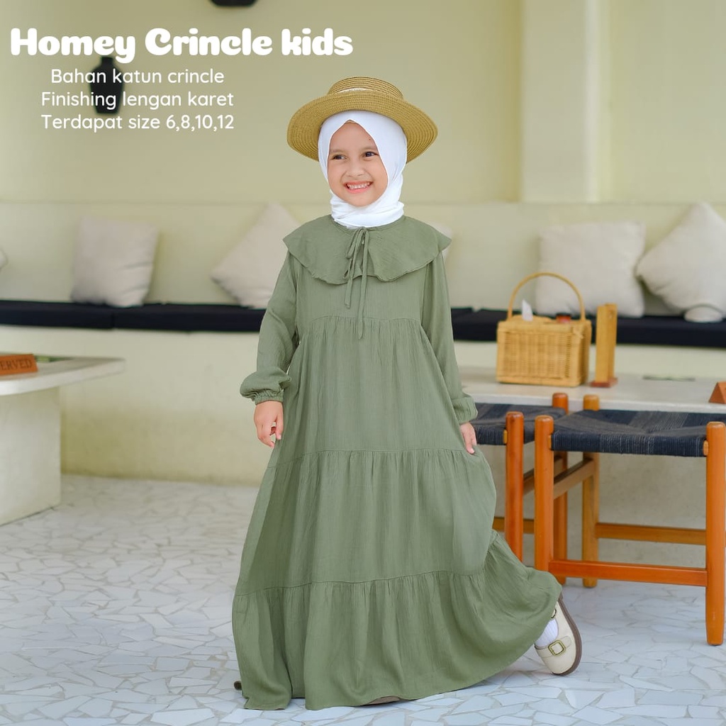 New-Busana Muslimah Anak/Gamis Anak Polos - Homey Crincle Kids - Bahan Katun Rayon Premium-Bisa COD