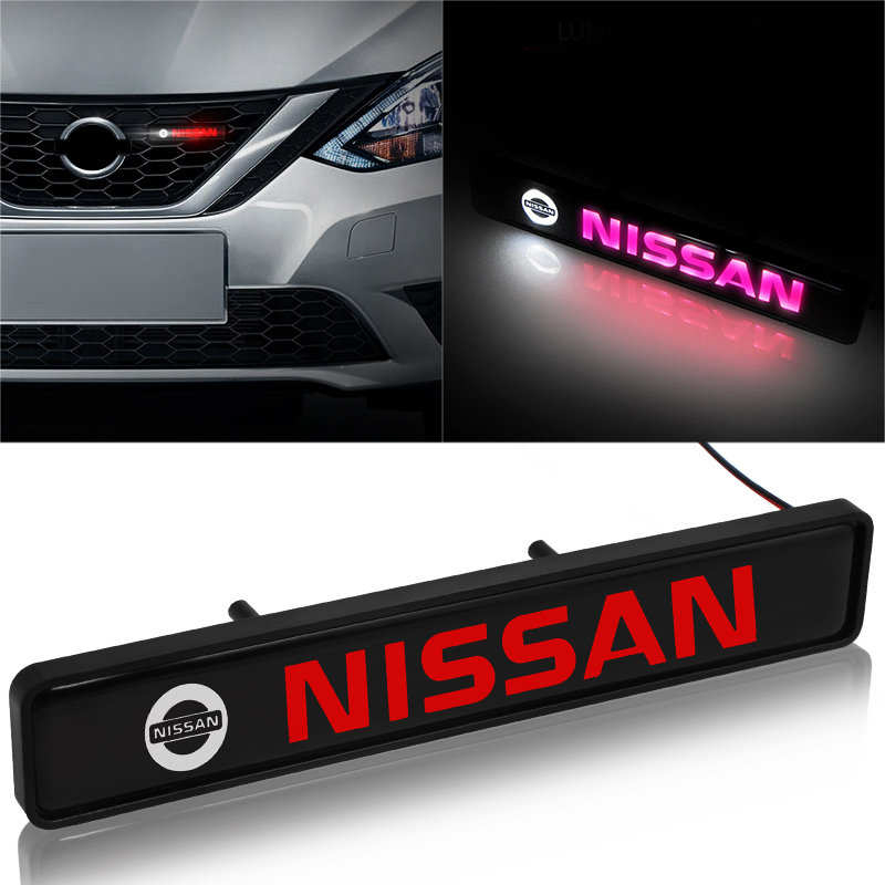 Dengan lampu LED Stiker Lencana Grille Depan Mobil With LED light Car Front Grille Emblem Badge Stickers For Nissan Terra Navara Almera Patrol royale X-Trail Sylphy JUKE Leaf