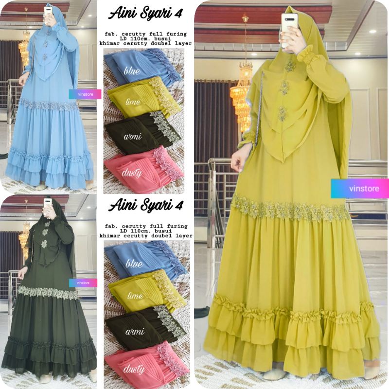 [READY] GAMIS AINI SYARI SET 4 KHIMAR DOBLE LAYER VINSTORE