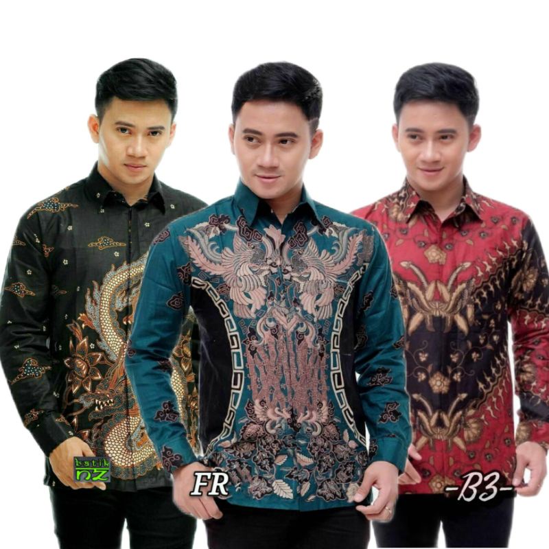 Pakaian Baju Kemeja Batik Pria Modern Lengan Panjang