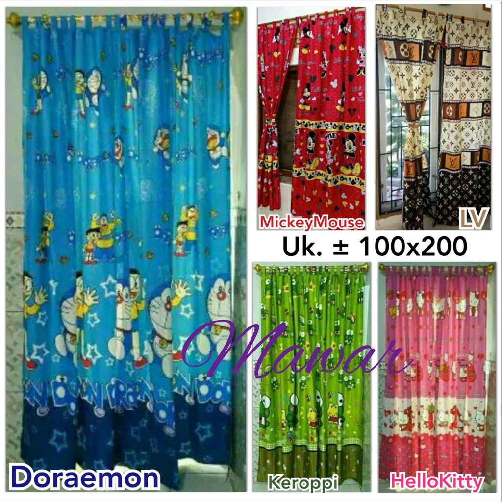 Gorden Gordeng Hordeng Tirai Pintu Jendela Karakter Hello Kitty Doraemon Keroppi Lv Mickey Mouse