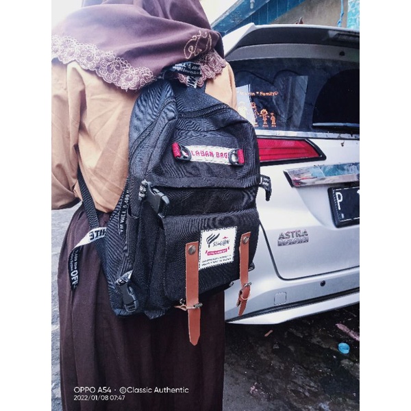 Tas Ransel Pria Wanita Tas Punggung Backpack Tas Gendong Tas Kuliah Tas Sekolah SMP SMA Tas Laptop Tas Kerja Tas Gendong Tas Mudik KUAT BERKUALITAS-Motif hitam