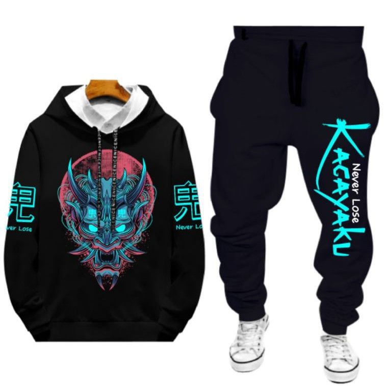 N_S Stelan Pria/Wanita 1Set Hoodie Panjang+Celana Jogger YaKuZa//Yametekudasai