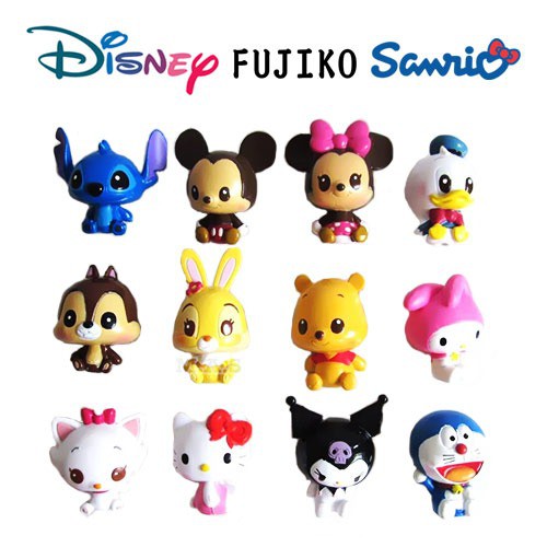 JUAL ECER / SATUAN ACTION FIGURE SANRIO DISNEY FUJIKO POOH MICKEY MINNIE DONALD HELLO KITTY DORAEMON